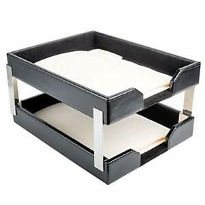 Dacasso A1422 Double Letter Tray 13.50 x 10.50 x 7.25 Black
