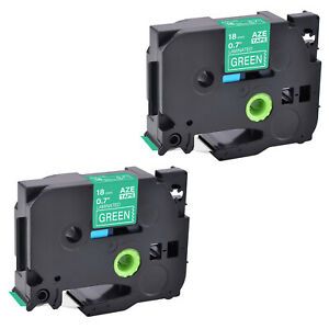 2PK Compatible Brother TZ-745 TZe-745 White on Green Label Tape Cassette 0.7&#034;