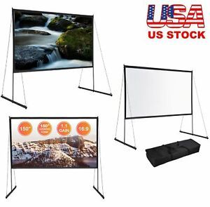 Projector Screen with Stand 16:9 HD Manual Pull Down Outdoor Indoor Projector