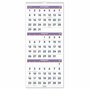 AT-A-GLANCE 2020 Wall Calendar 3-Month Display 12&#034; x 27&#034; Large Wirebound Vert...