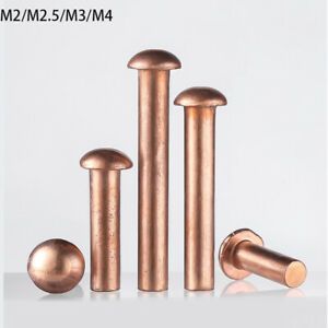 Solid Copper Round Head Rivets Dome Head RIV M2 M2.5 M3 M4x3mm to 40mm 10PCS