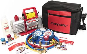 Kozyvacu AUTO AC Repair Complete Tool Kit with 1-Stage 3.5 CFM Vacuum Pump, Set,