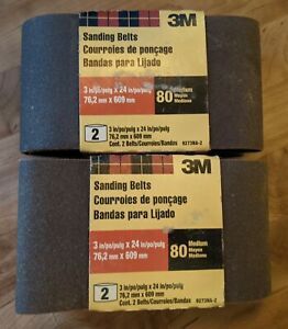 3M 9273NA-2 3&#034; x 24&#034; Sanding Belt, Medium 80 Grit, 2 Packages - 4 Belts!!