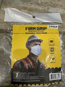 Firm Grip Reusable Face Masks, Triple Layer, Washable Heavy Duty..5 Pack