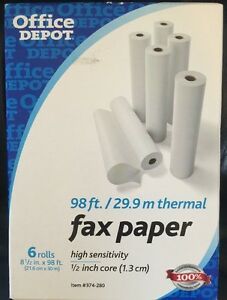 Office Depot Thermal Fax Paper High Sensitivity 98 Feet each 6 Rolls