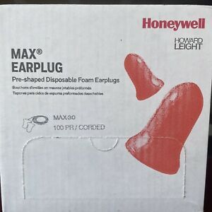 100 Pairs Howard Leight MAX Ear Plugs Corded Pre-Shape Foam Earplugs Orange