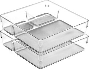 BINO Multi-Purpose 3 Section Plastic Drawer Organizer - 2 Pack, Light Grey - for