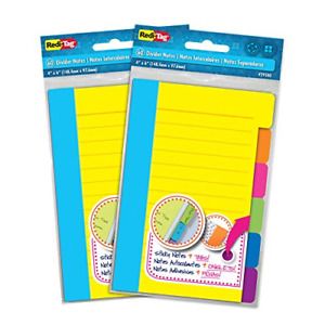 Redi-Tag Divider Sticky Notes, Tabbed Self-Stick Lined Note Pad, 60 Ruled Notes