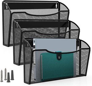 MaxGear Mesh File Holder Wall Organizer 3 Pockets Hanging File Organizers Wall