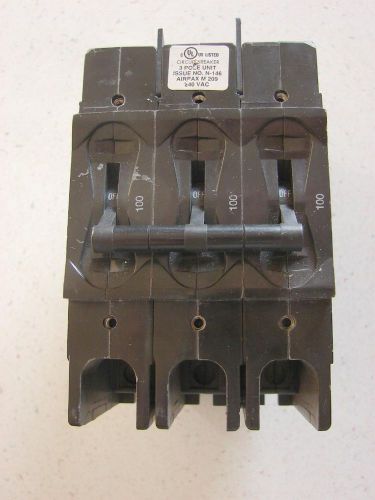 Airpax 3-pole 100 amp panel mount 209-3-1-62-4-9-100 circuit breaker for sale