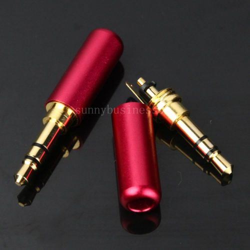 2pcs 3 pole 3.5mm male repair headphone jack plug metal audio soldering red for sale