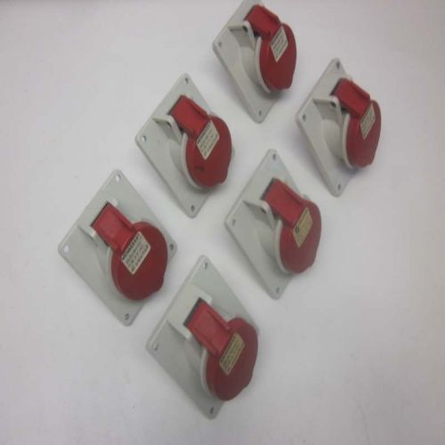 6 Mennekes Type 1467 Red Angled Panel Mounting Socket Receptacles 3P+E IP44