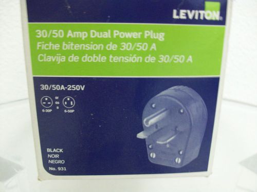 NEW Leviton 30/50 Amp Dual Power Plug, No. 931, 250V,  Black, WARRANTY