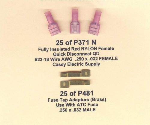 25 fuse tap adaptors .250 male automotive &amp; 25 female #22-18 wire awg .250 molex for sale