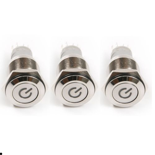 3pcs push power button angel eye blue led 16mm hole 12v metal switch latching for sale
