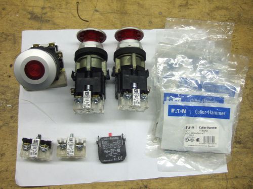 Lot of 3 eaton ht8fbrf7 illum pushbutton,red,120v w/ht8b  n/c contact for sale