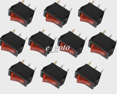 10pcs Red Button On-Off 3 Pin DPST Rocker Switch 250V AC 16A KCD3-101