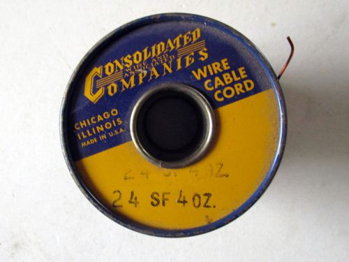 Vintage consolidated wire co. spool roll 24 sf 4 oz copper wire cable cord for sale