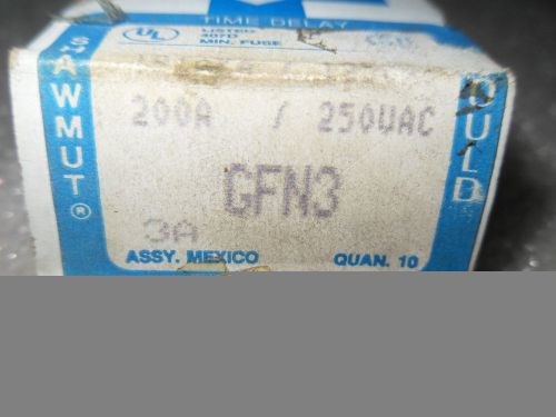 (RR14-1) 1 LOT OF 10 USED GOULD SHAWMUT GFN3 250V TIME DELAY FUSES