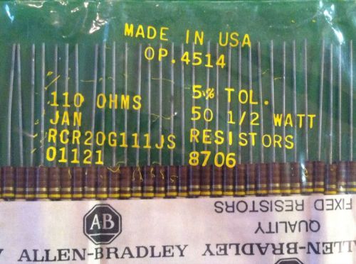 110 OHMS 1/2 Watt 5%  ALLEN BRADLEY CARBON Comp Resistor.    95 PCS.