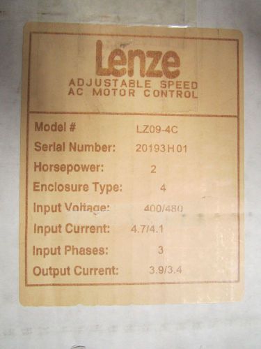 Lenze lz09 4c 400-480 v 2 hp adjustable ac drive speed controller for sale