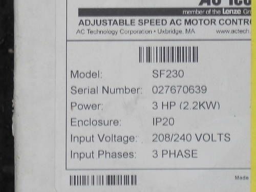 AC TECH ADJUSTABLE SPPED AC MOTOR CONTROL SF230