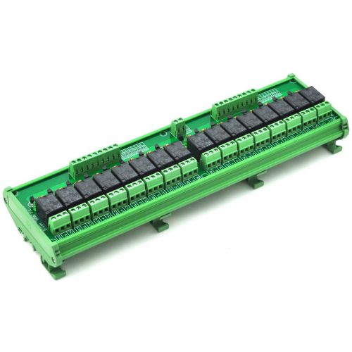 Din rail mount 16 spdt power relay interface module, omron 10a relay, 24v coil. for sale