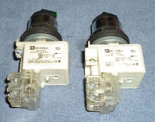 Square D 9001KM38LG  3 Position Green Illuminated Switch (Lot of 2)