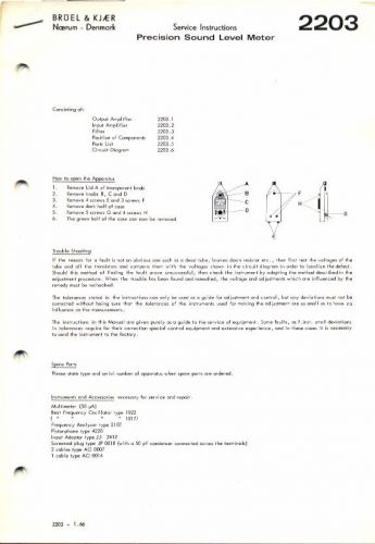 Service Manual Bruel &amp; Kjaer Type 2203 Sound Level Meter