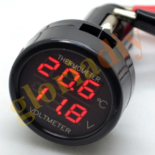 12V/24VDual display dual function car voltage+thermometer display 2 in 1 Red+Red