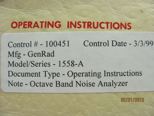 GENERAL RADIO MODEL 1558-A: Octave Band Noise Analyzer - Oper. Instr w/schemats