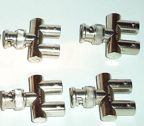 Lot of 4 -  BNC Male to Dual BNC Female Straight Adapters