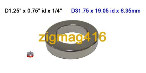 6 pcs of  N52 1-1/4&#034;dia x  3/4&#034;id x 1/4&#034; thick Neodymium Ring Magnets