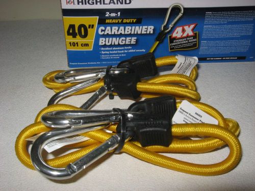 2 SPRING LOADED CARABINER 2-IN-1 40&#034; BUNGEE CORDS STRAPS HEAVY DUTY HIGHLAND NEW