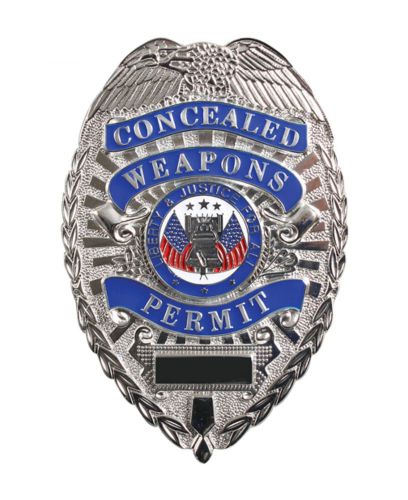 DELUXE BADGE-CONCEALED WEAPONS PERMIT/ NICKEL SILVER COLOR
