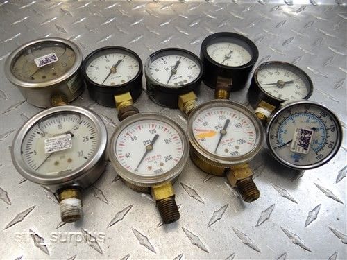 ASSORTED LOT OF 9 PNEUMATIC AND HYDRAULIC PRESSURE GAUGES