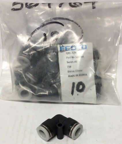 NEW LOT OF 12 FESTO QBL-3/8T-U 3/8 PUSH TO CONNECT ELBOW 90 564764