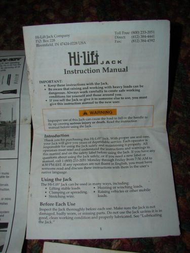 Hi-lift jack instruction manual for sale