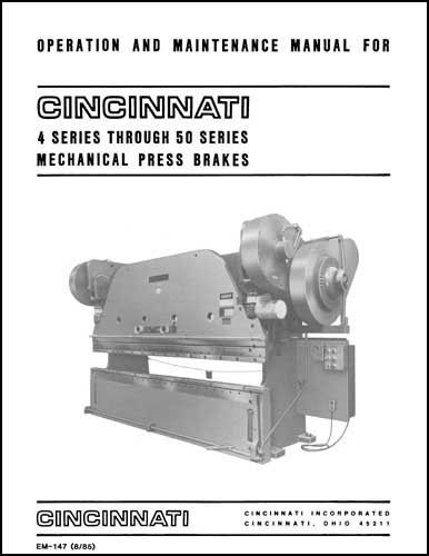 Cincinnati 4 through 50 series press brake manual for sale