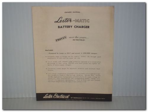 LESTER-MATIC 9194 TYPE 36LC40-6T12 BATTERY CHARGER ORIGINAL OWNERS MANUAL