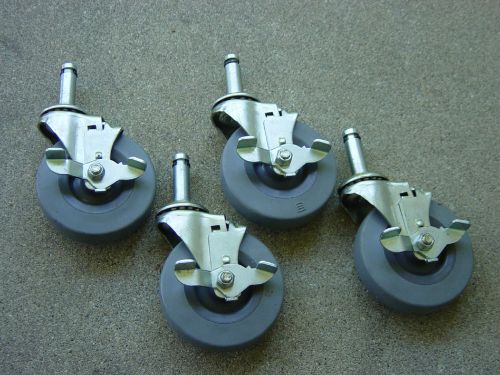 Set of 4 metal rubber 3&#034; wheel replacement swivel casters cart chair walker nos for sale