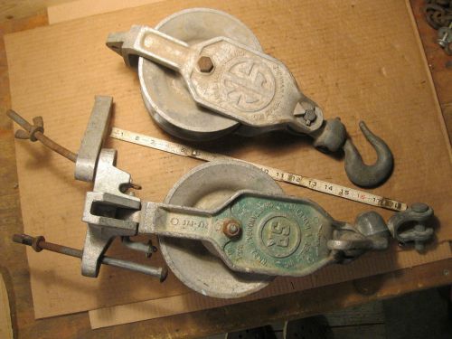 large vintage pulley lot Sherman Reilly heavy duty cable rope shop barn hardware