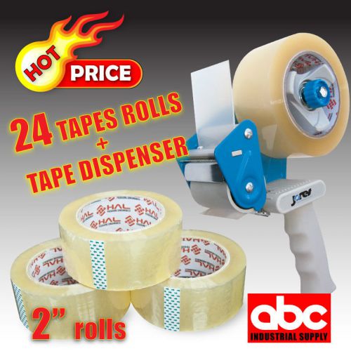 Combo 2&#034; heavy duty tape dispenser with 24 rolls of 55 yd clear tape for sale