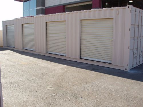 Shipping container conex storage building with roll up doors for sale