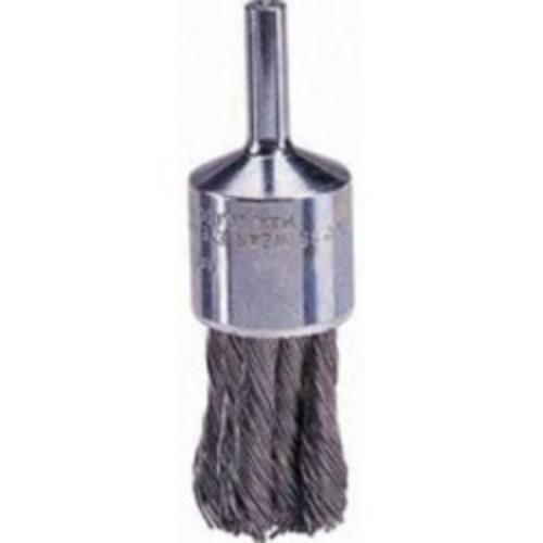 Wire end brush, 1-1/8&#034; diameter, .014 knotted wire, 1/4&#034; round stem, (10027) for sale