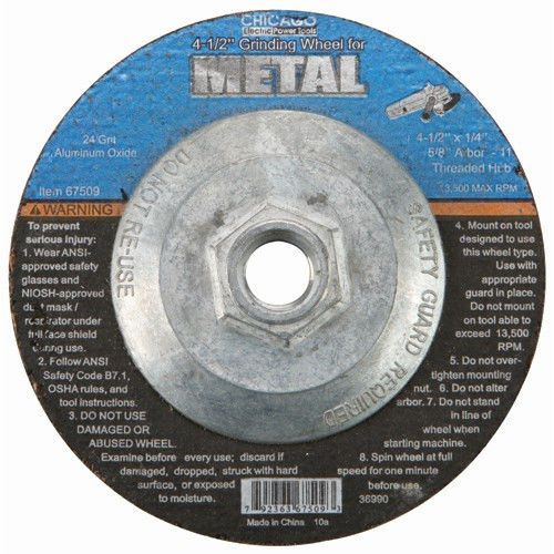 4-1/2&#034; 24 Grit Depressed Center Metal Grinding Wheel 5/8&#034; Arbor 13500 RPM Max