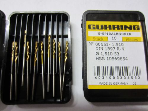 10 new guhring 00653-1.510mm #53 hss stub machine length tin coated twist drills for sale