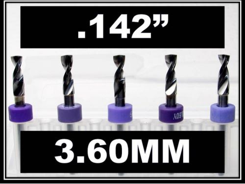 3.60mm - .142&#034; - 1/8&#034; Shank  Carbide Drill Bits FIVE Pcs CNC Dremel Model Hobby