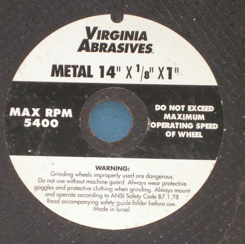 5400 rpm Virginia Abrasives Metal cutting 14&#034;X 1/8&#034;X1 inch wheel blade 424-16114