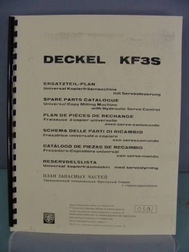 Deckel KF3S Universal Milling Machine Parts Manual